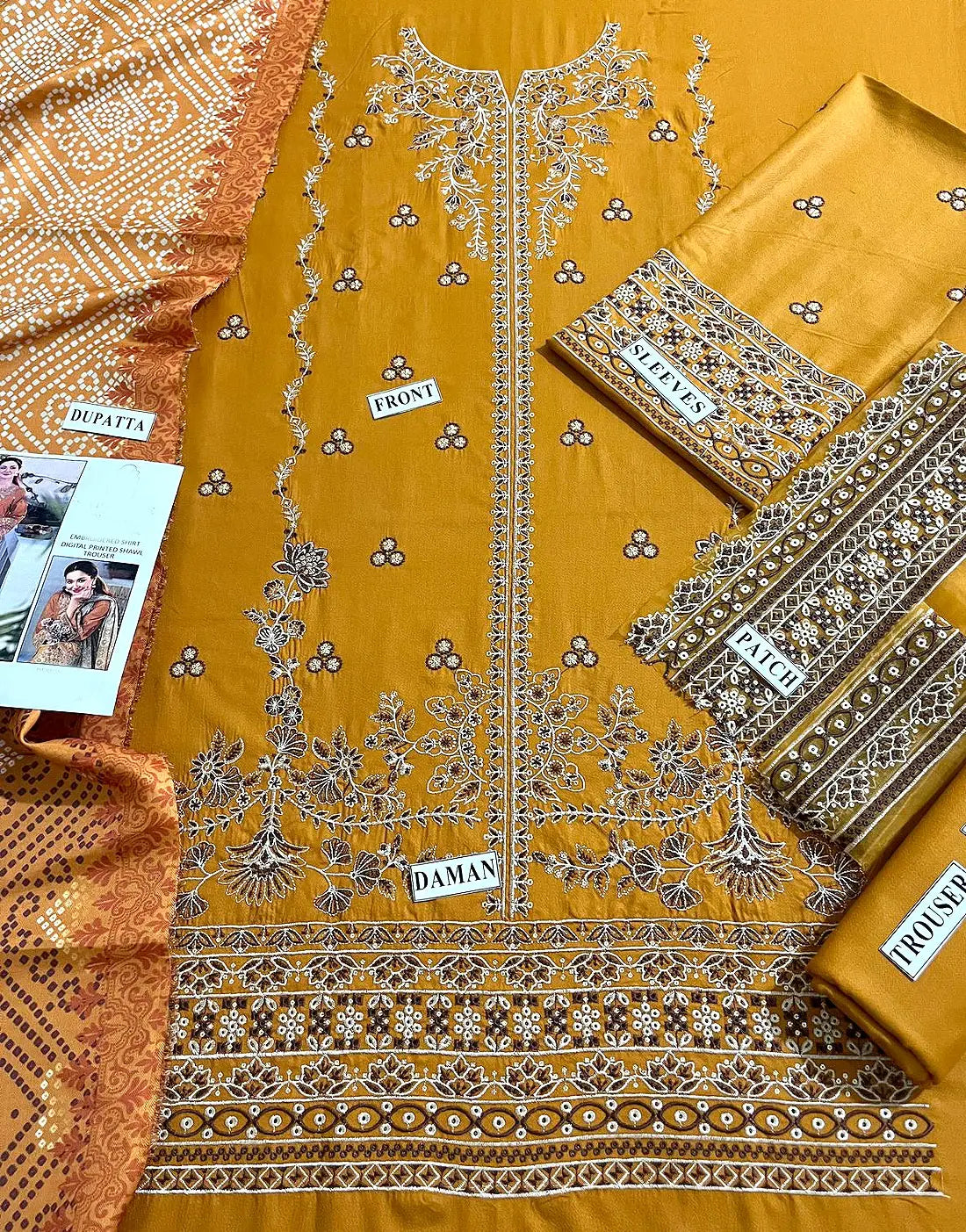 Heavy Embroidered Mustard Dhanak Winter Dress – Elegant Formal Wear for Women