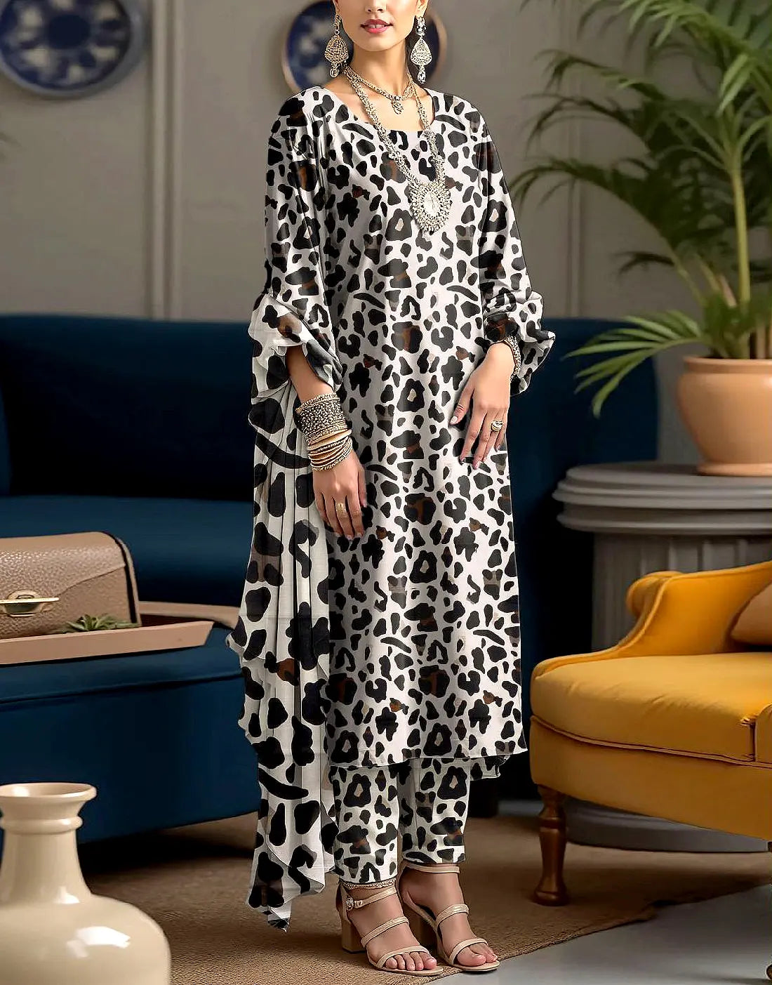 IB Jhalak 3-Piece Digital Print Khaddar Dress with Khaddar Dupatta