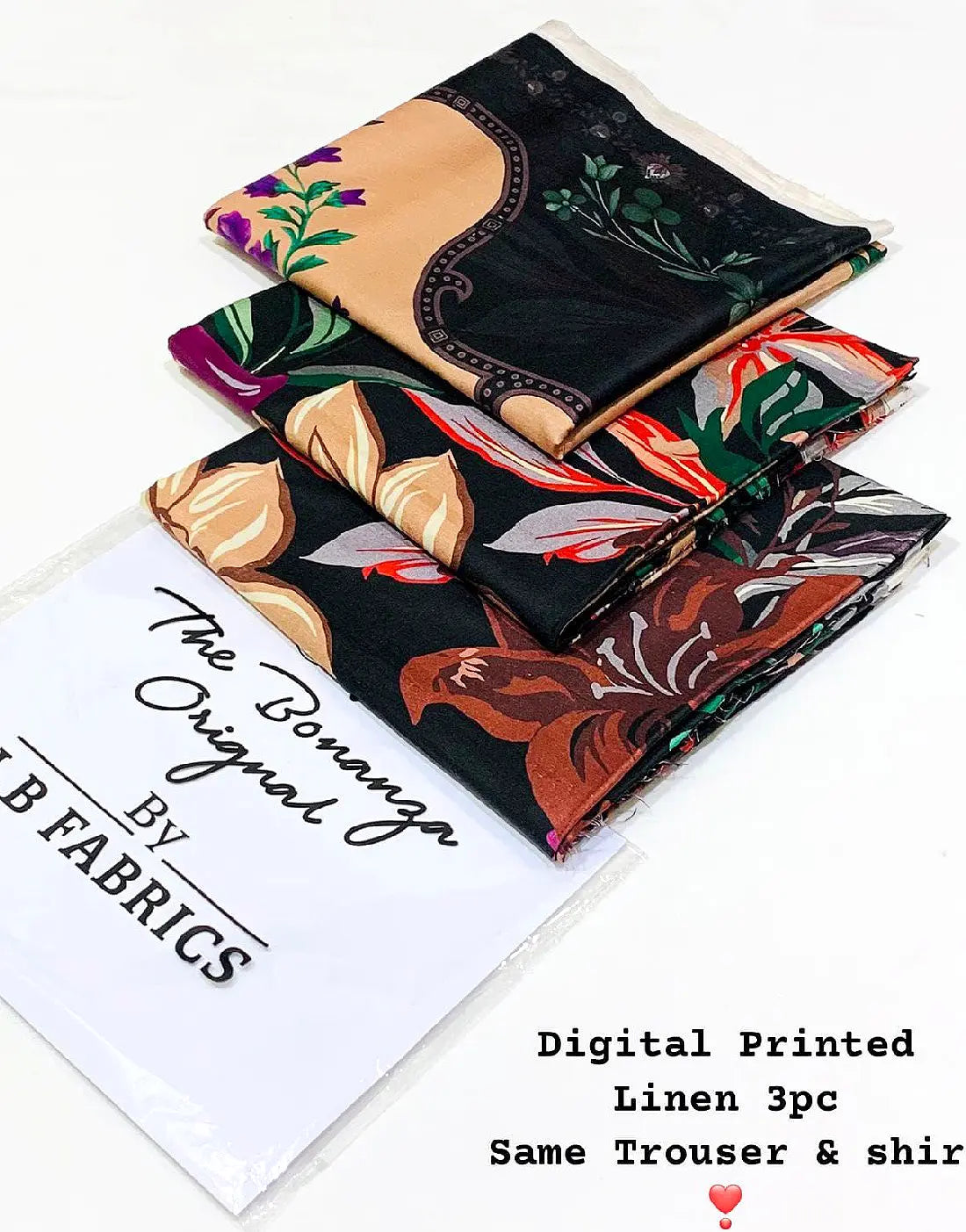 IB Bonanza All-Over Digital Print 3-Piece Linen Dress with Linen Dupatta