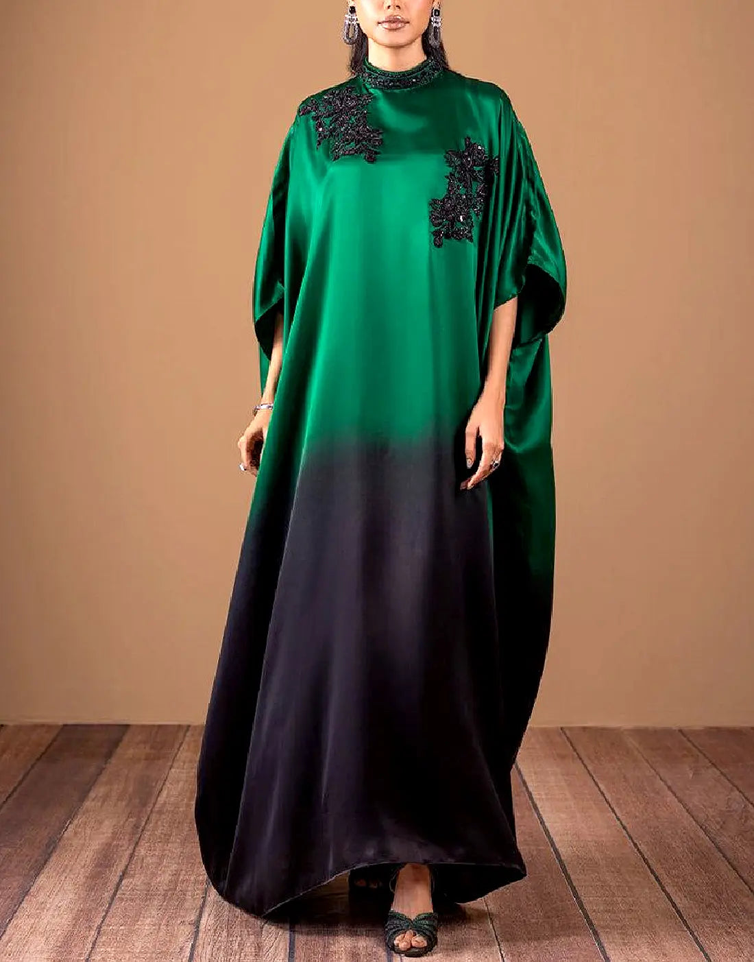 Trendy Ombre Style Digital Print Silk Dress for Girls