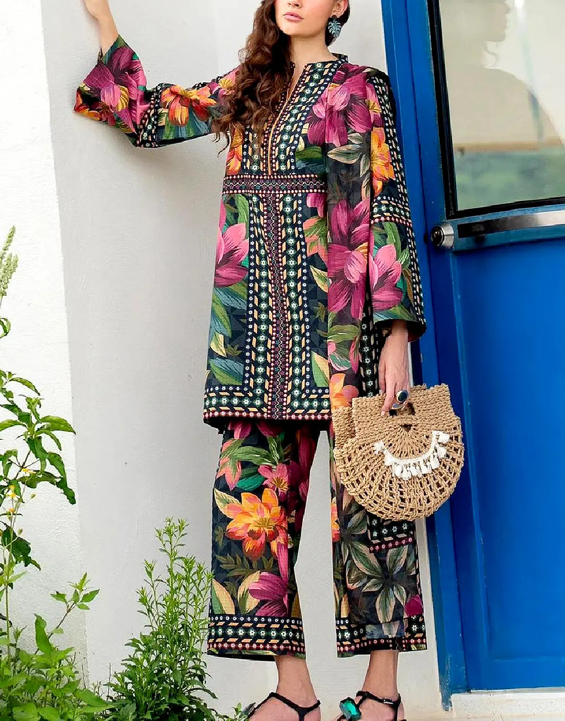 Trendy Digital Floral Print Swiss Lawn Dress with Silk Dupatta
