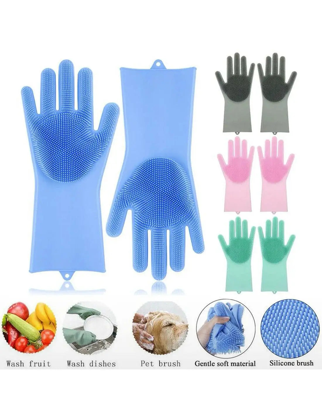 Pair of Silicone Kitchen Dish Washing Gloves