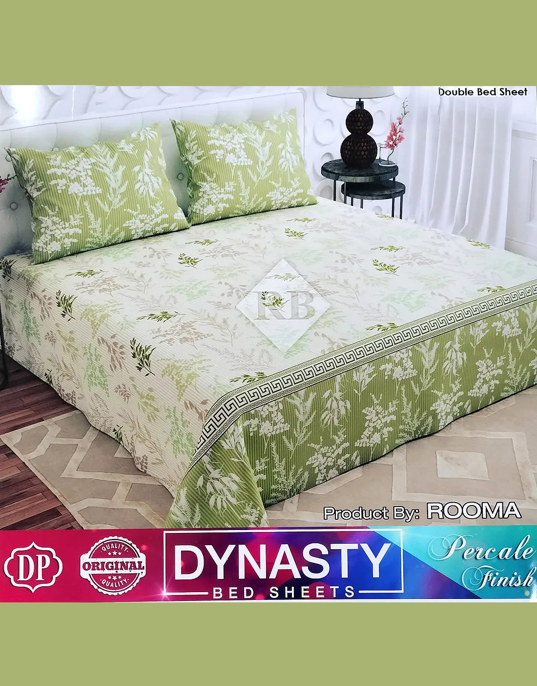 Dynasty 3-Piece Premium Cotton Light Green King Size Bedsheet with Pillow Covers