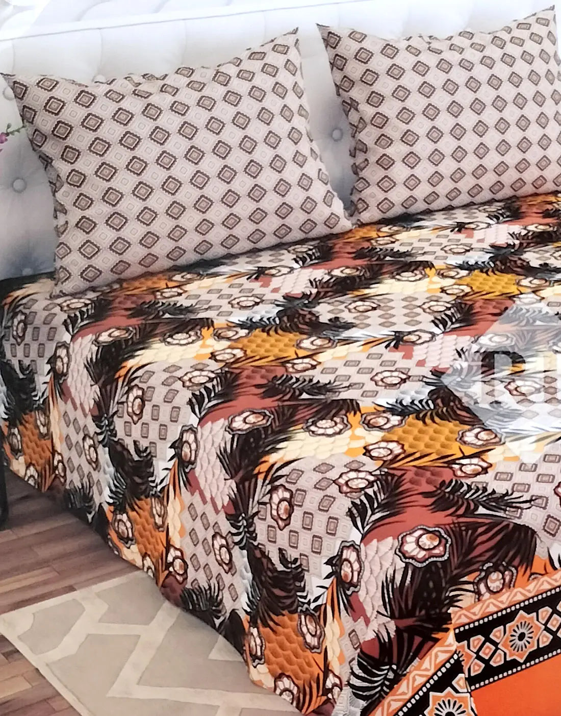 Dynasty 3-Piece Premium Cotton Orange King Size Bedsheet with Pillow Covers