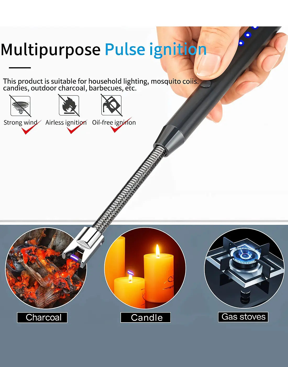 USB Rechargeable Electric Kitchen Lighter for Gas Stove & Outdoor BBQ  Grilling