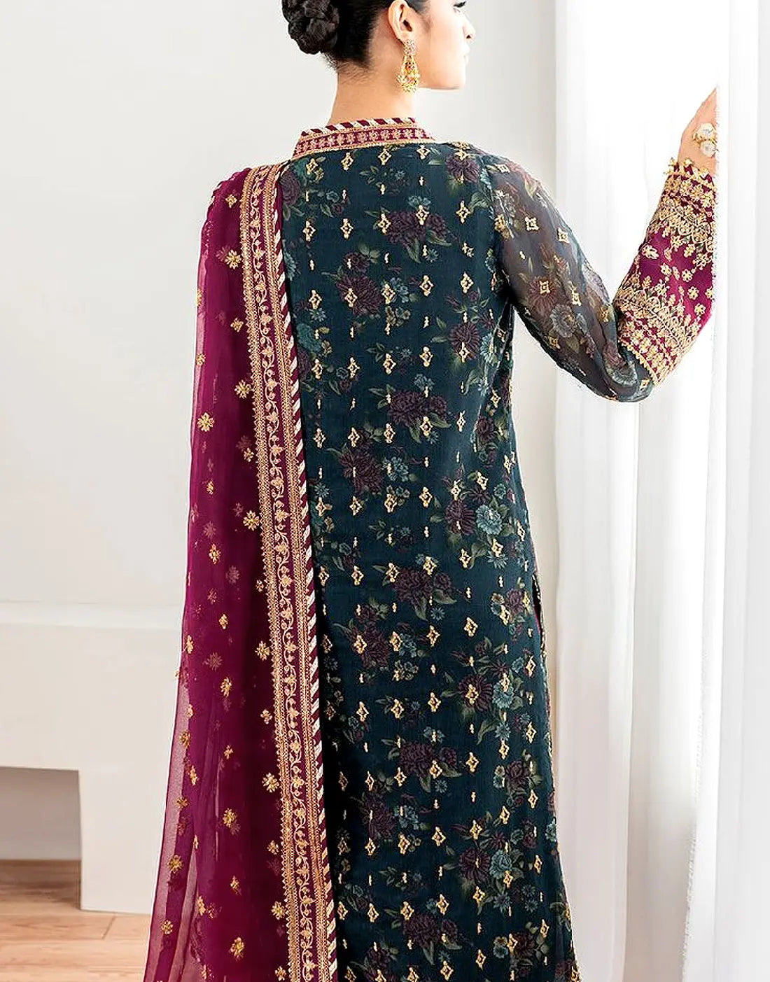 Luxurious Heavy Embroidered Chiffon Dress for Bridal & Wedding Events
