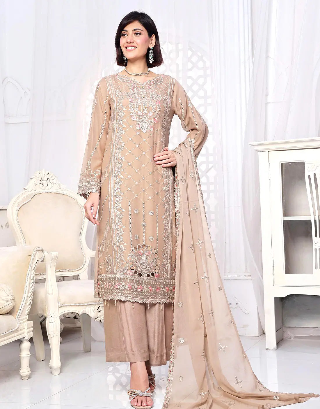 Naina Semi-Stitched Embroidered Chiffon Dress for Weddings and Parties