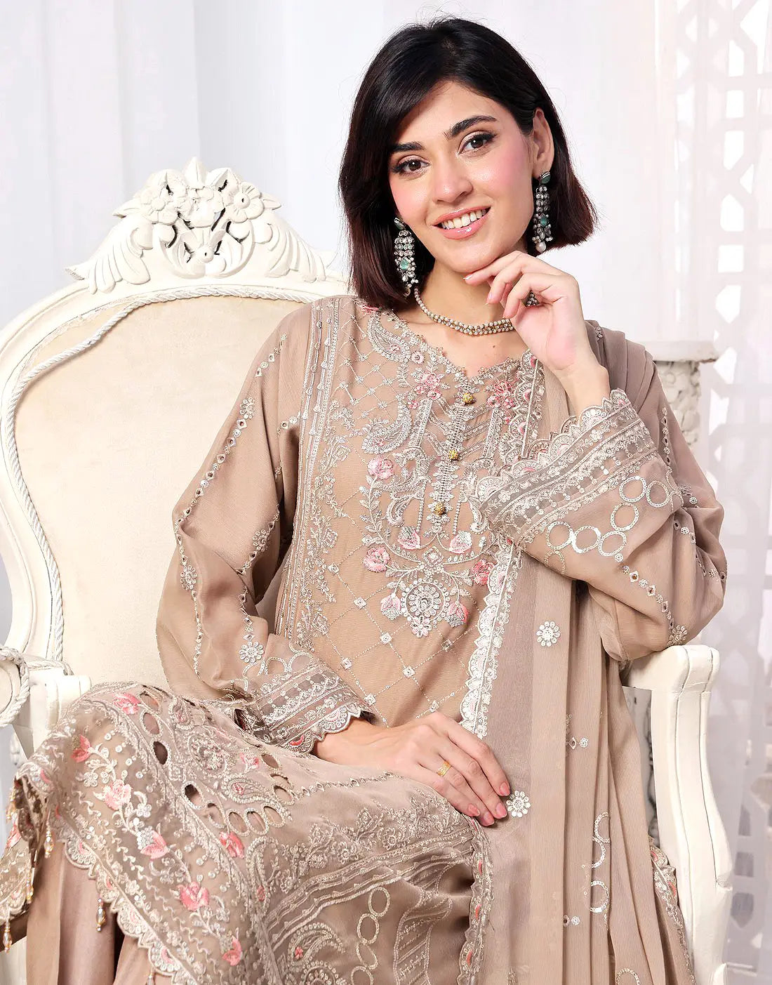 Naina Semi-Stitched Embroidered Chiffon Dress for Weddings and Parties