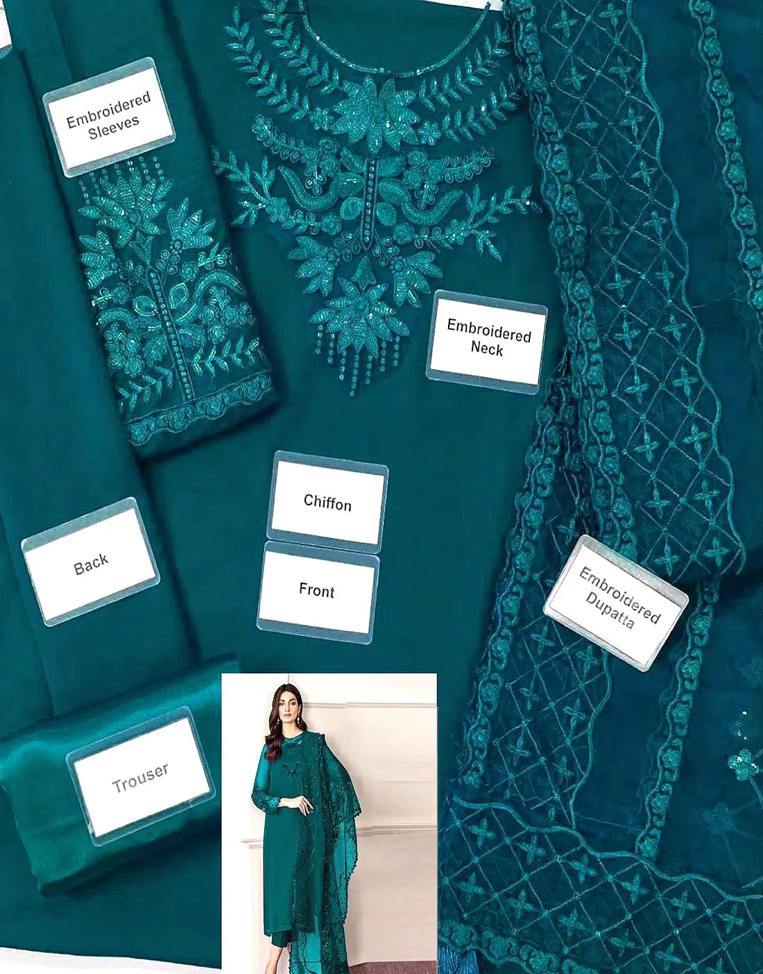 Exquisite Embroidered Zinc Color Chiffon Party Wear Dress