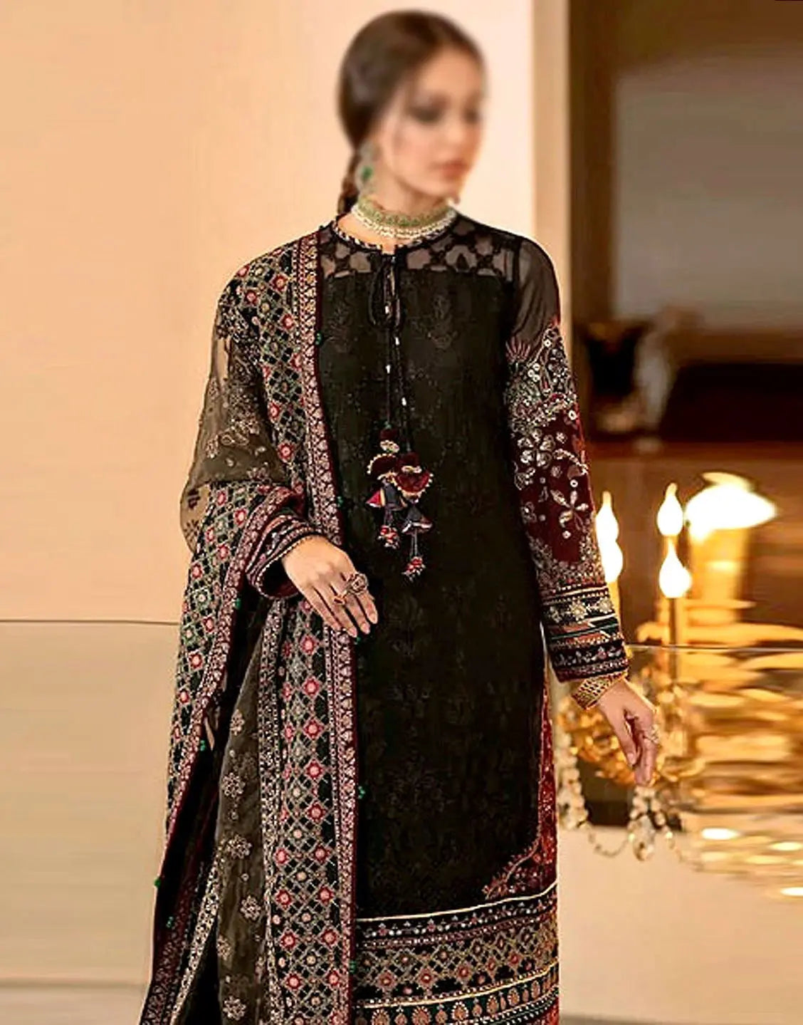 Fancy Heavy Embroidered Black Dhanak Dress for Winter