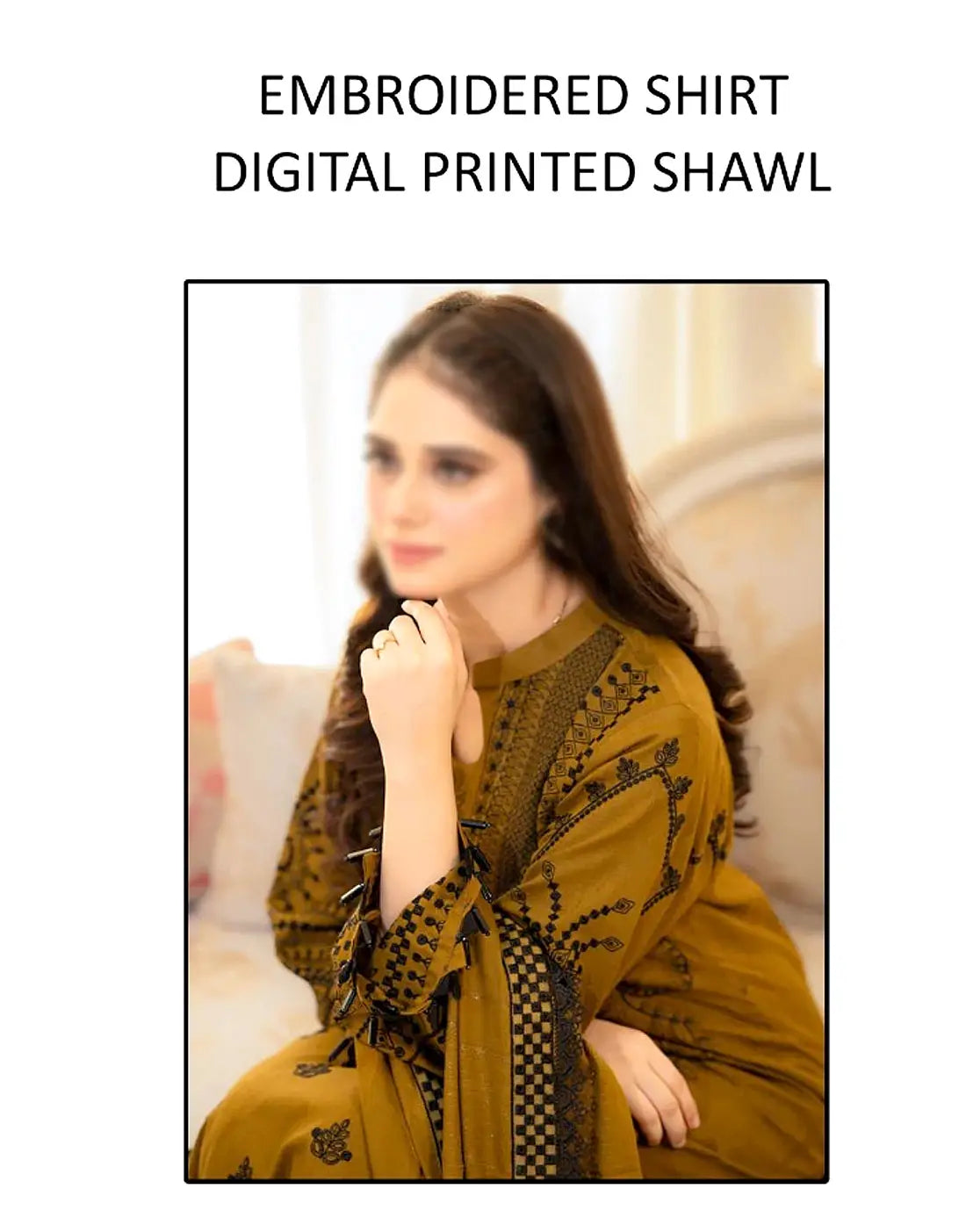 Elegant Embroidered Mustard Dhanak Winter Dress with Dhanak Shawl