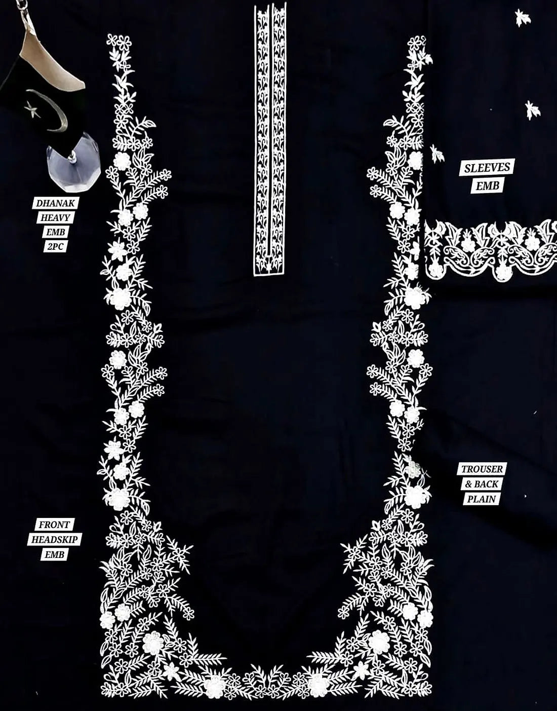 Alluring 2-Piece Embroidered Black Dhanak Winter Wear Dress