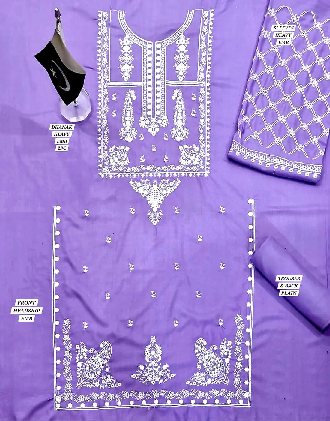Elegant 2-Piece Embroidered Lilac Color Dhanak Dress