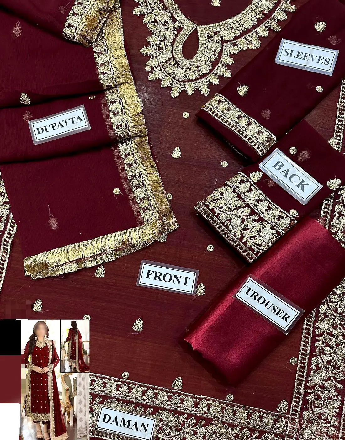 Heavy Embroidered Maroon Chiffon Party Wear Dress