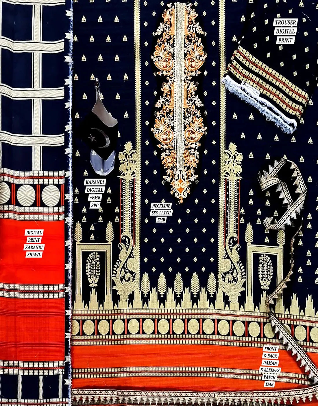 All-Over Digital Print Embroidered Karandi Dress for Winter Season