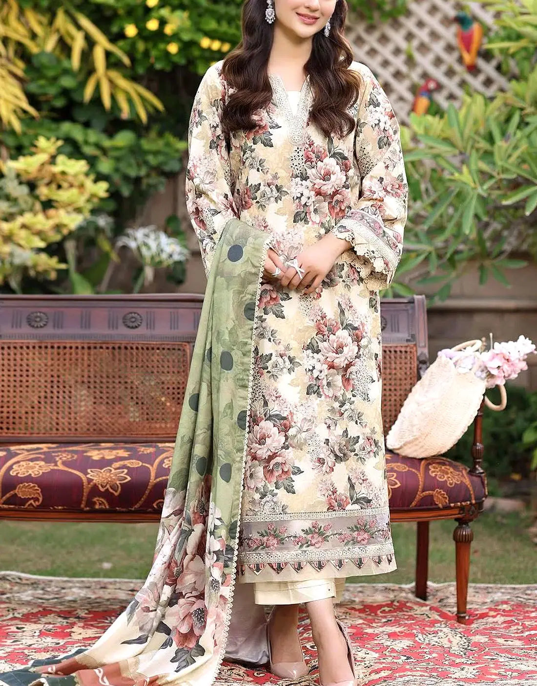 Luxury Schiffli Embroidered EID Lawn Dress with Emb. Chiffon Dupatta