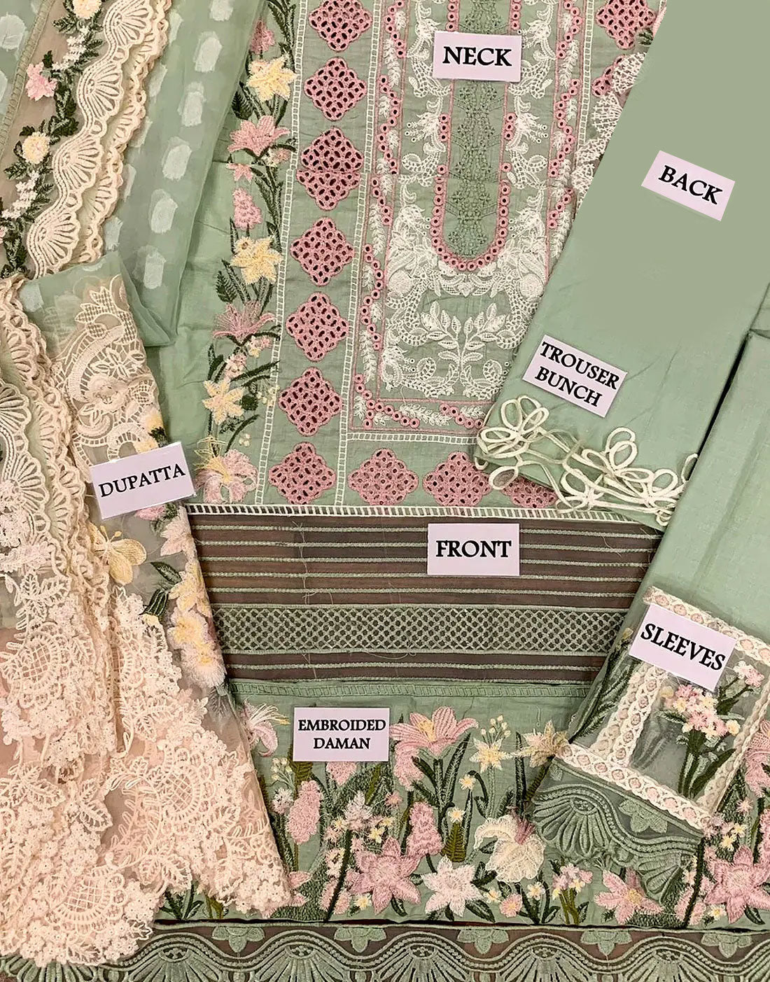 Luxury Schiffli Embroidered Mint Green Lawn Dress for Summer Party Wear