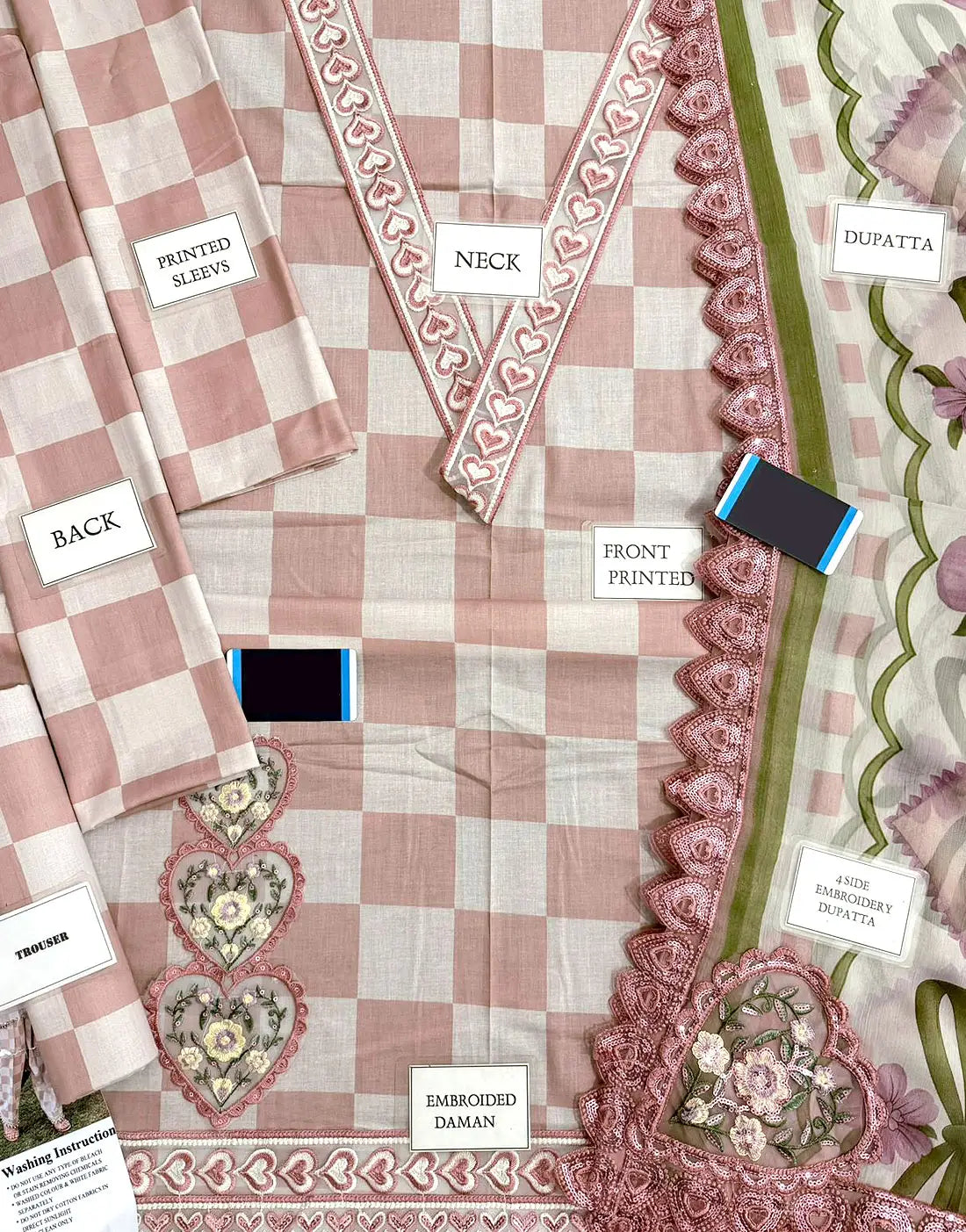 All-Over Checkerboard Print Embroidered Lawn Dress for EID & Party Wear