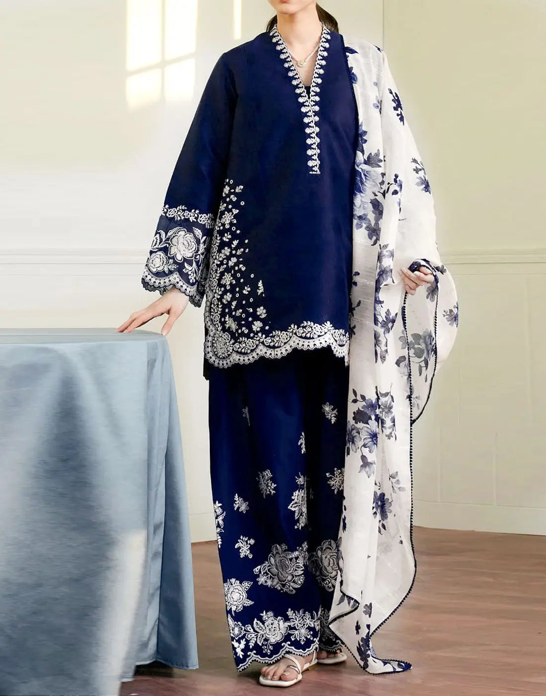 Trendy Embroidered EID Lawn Suit for Girls with Digital Print Banadora Dupatta