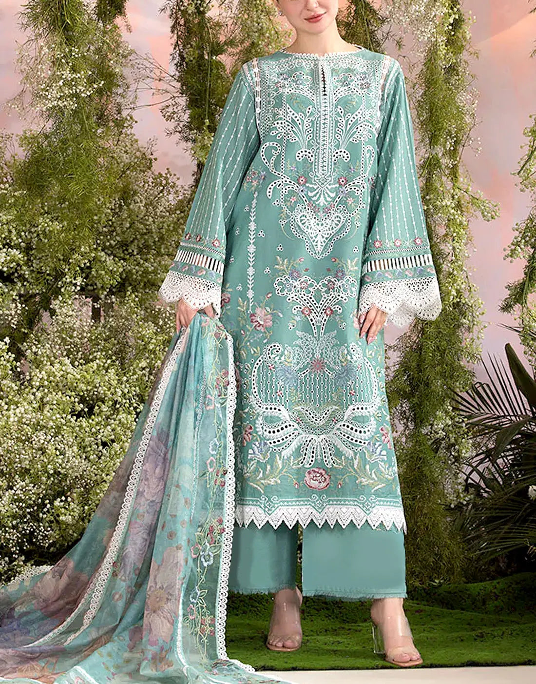 Luxury Schiffli Embroidery EID Lawn Dress with Digital Print Bana Dora Dupatta