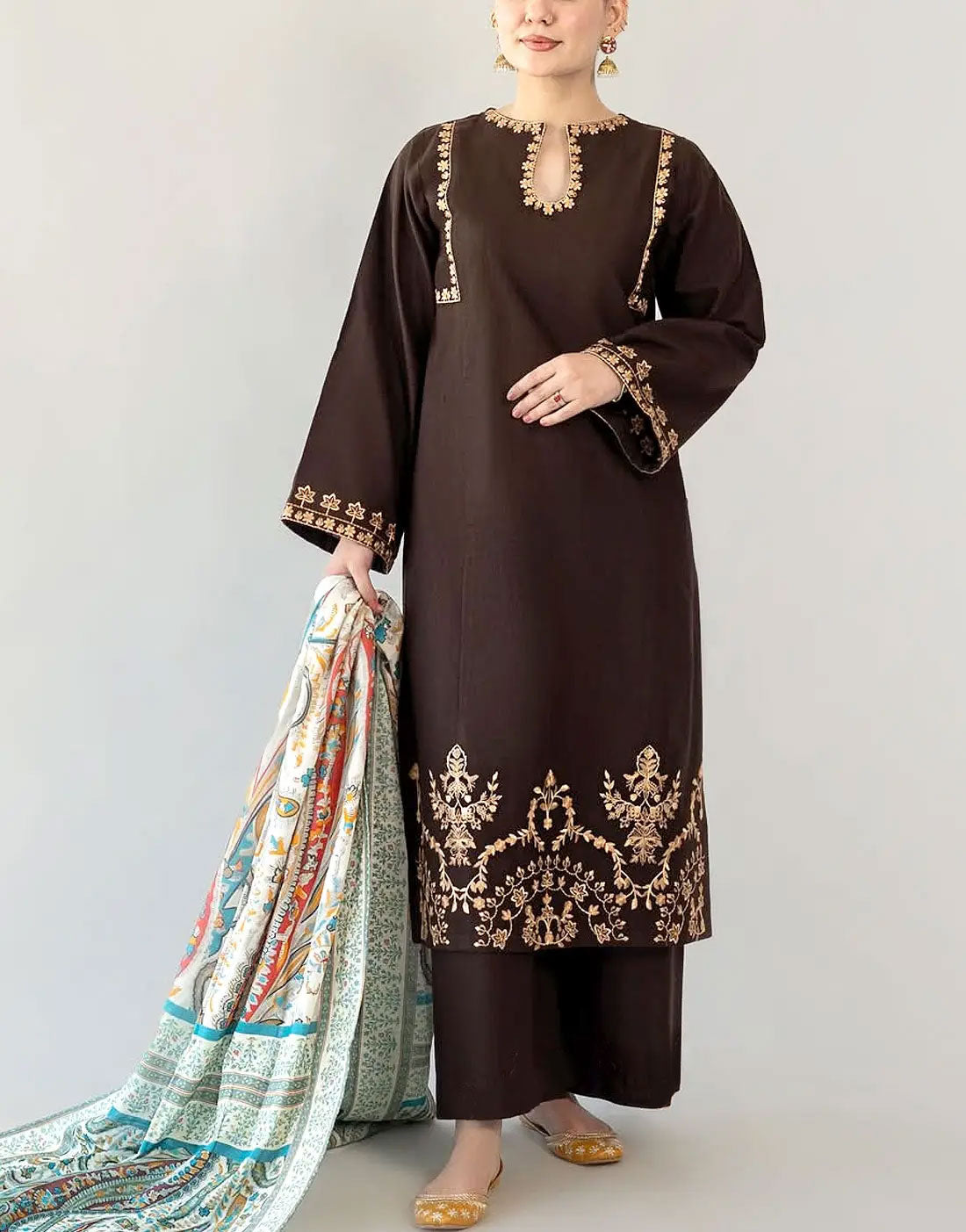 Decent Embroidered EID Lawn Dress with Printed Diamond Dupatta