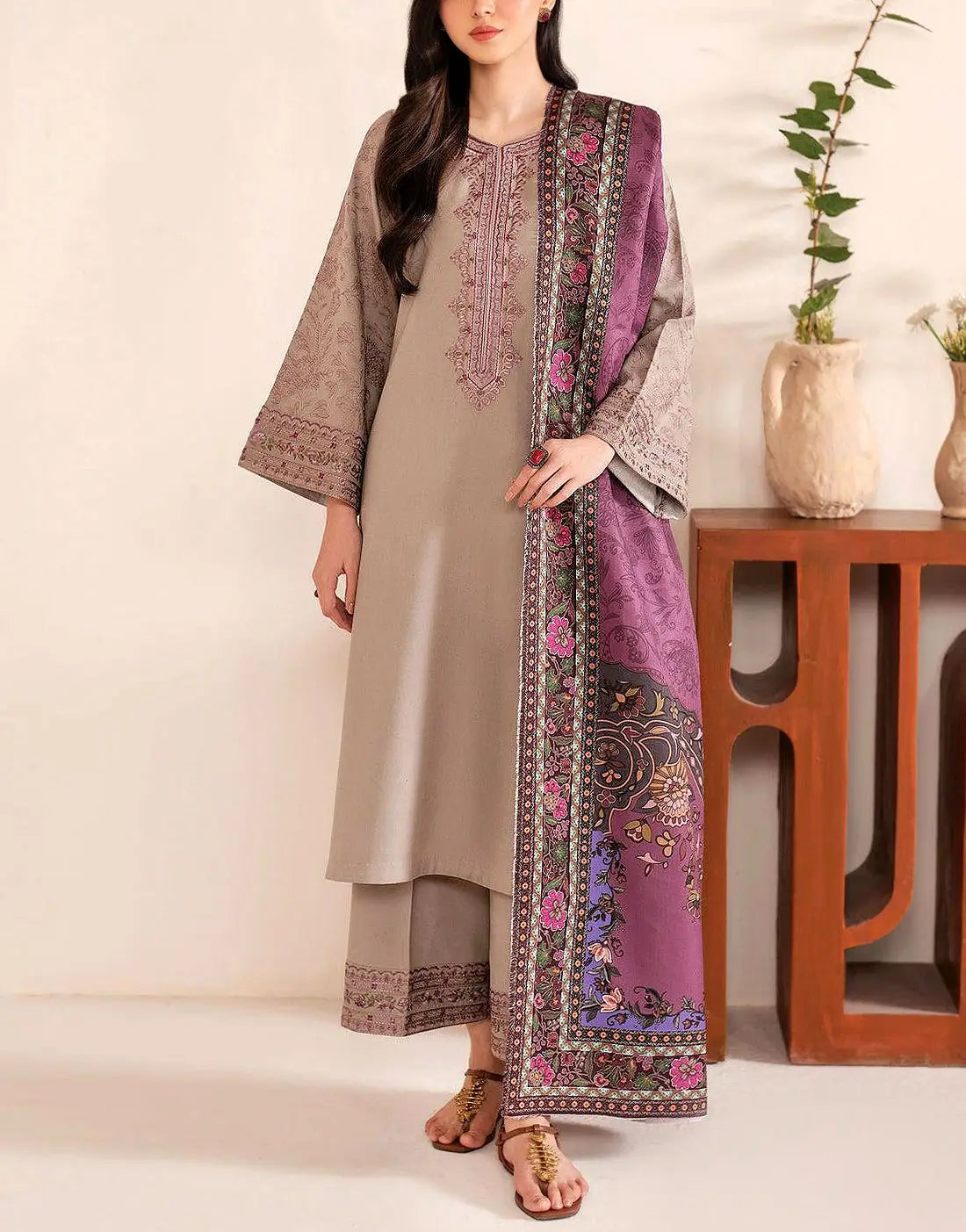 Decent Embroidered EID Lawn Suit for Girls with Printed Diamond Dupatta