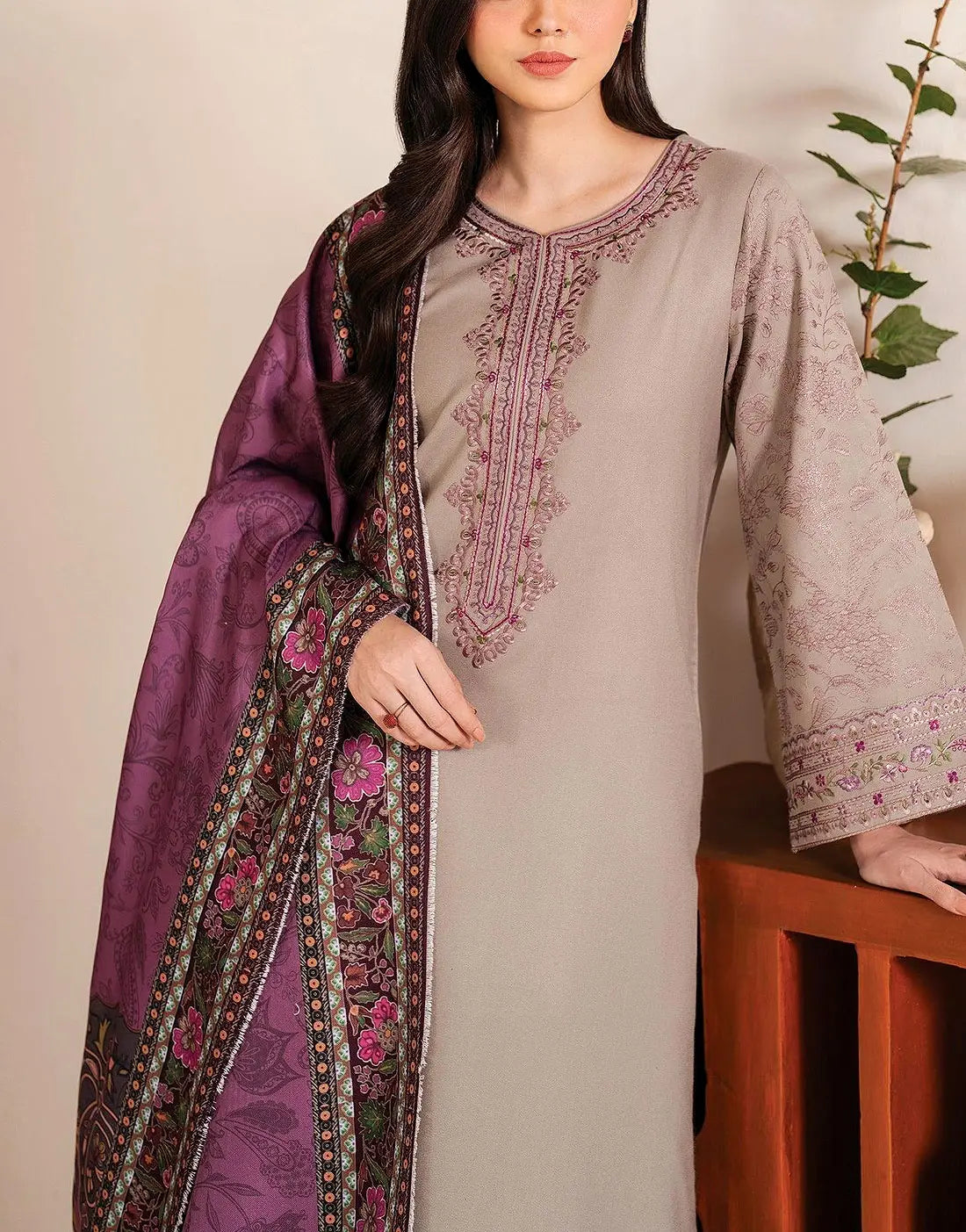 Decent Embroidered EID Lawn Suit for Girls with Printed Diamond Dupatta