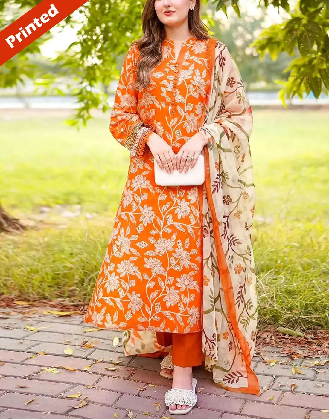 Elegant 3-Piece Printed Lawn Dress for Girls with Soft Chiffon Dupatta