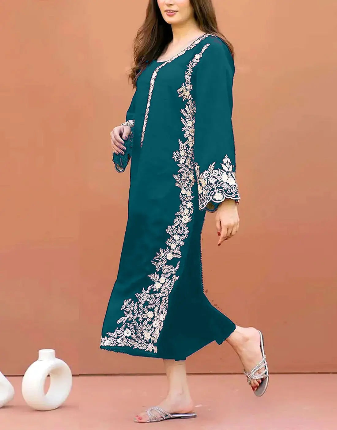 Elegant 2-Piece Embroidered Summer Lawn Dress for Girls