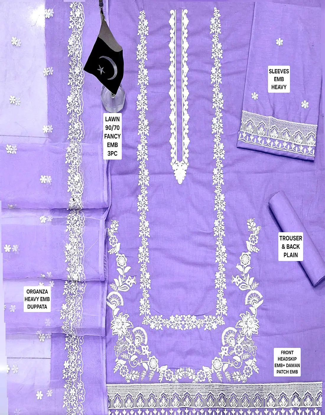 Elegant Heavy Embroidered Lawn Dress with Emb. Organza Dupatta