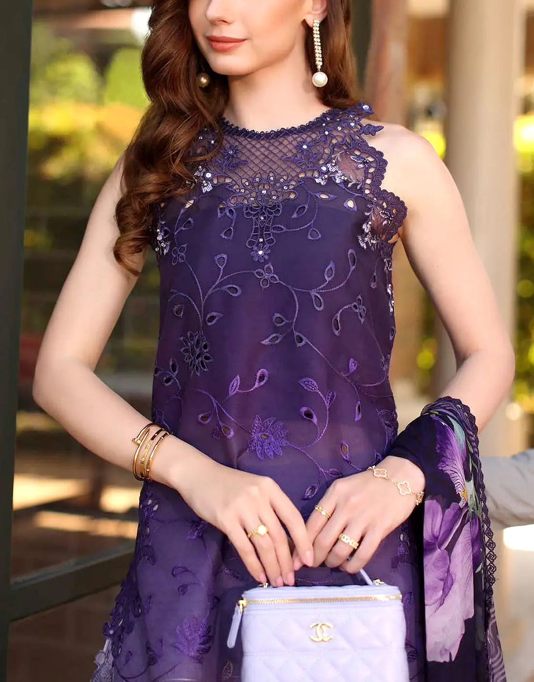 Trendy Embroidered Purple Lawn Dress with Emb. Chiffon Dupatta