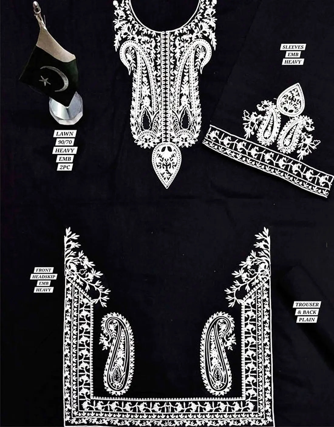 2-Piece Embroidered Black Lawn Dress Design for Girls