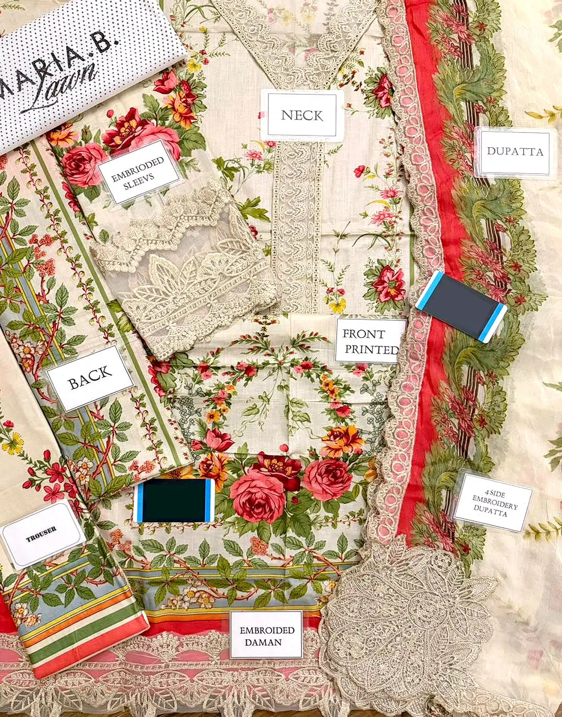 All-Over Print Embroidered EID Lawn Dress with Emb. Chiffon Dupatta