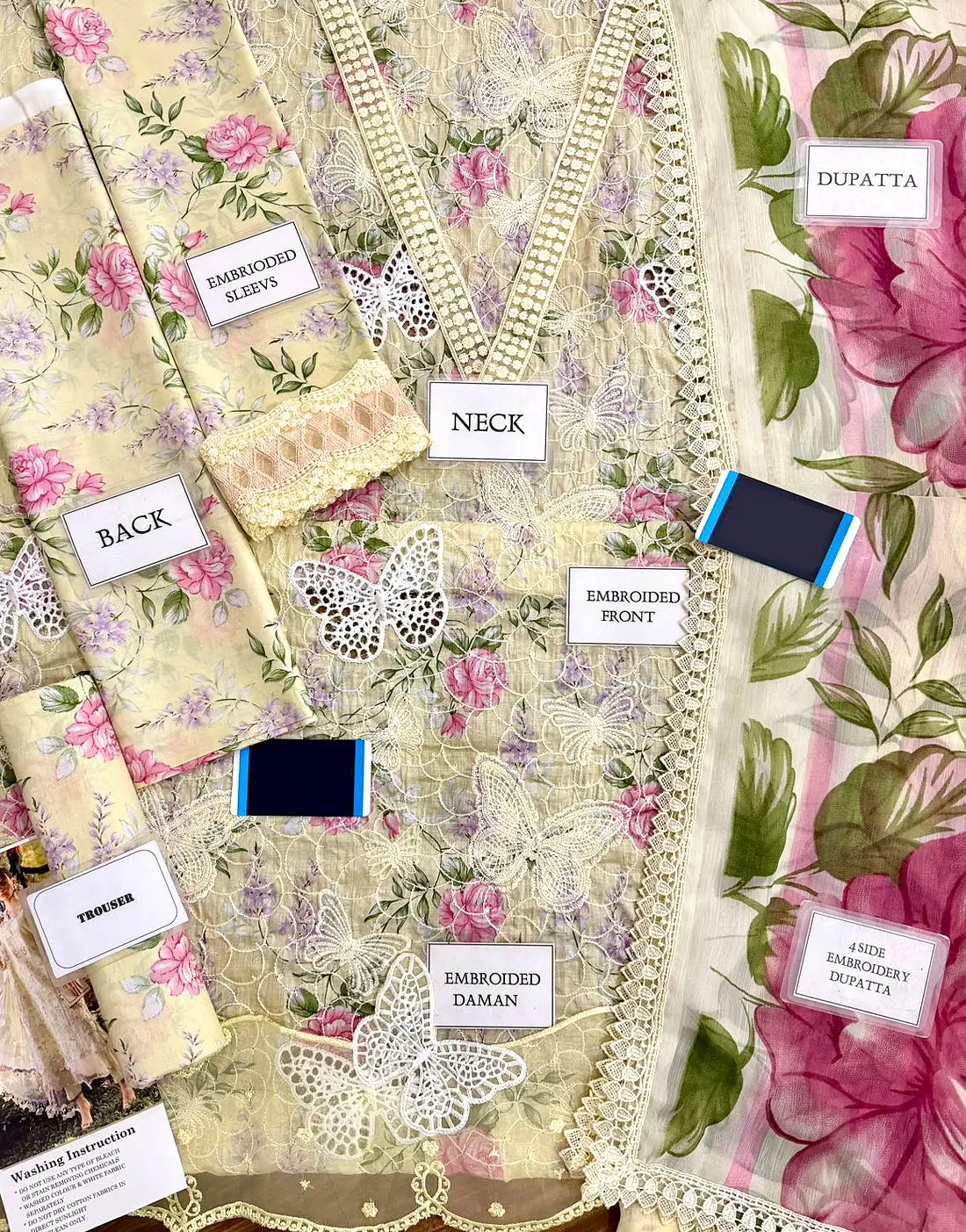 Luxury Butterfly Design Schiffli Embroidered EID Lawn Dress with Emb. Chiffon Dupatta