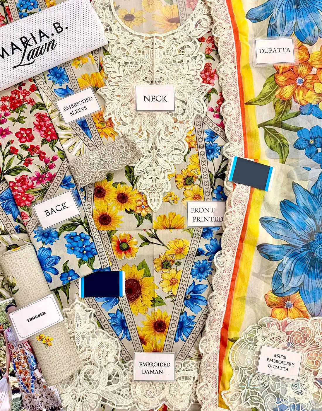 All-Over Sunflower Print Embroidered EID Lawn Dress with Emb. Chiffon Dupatta