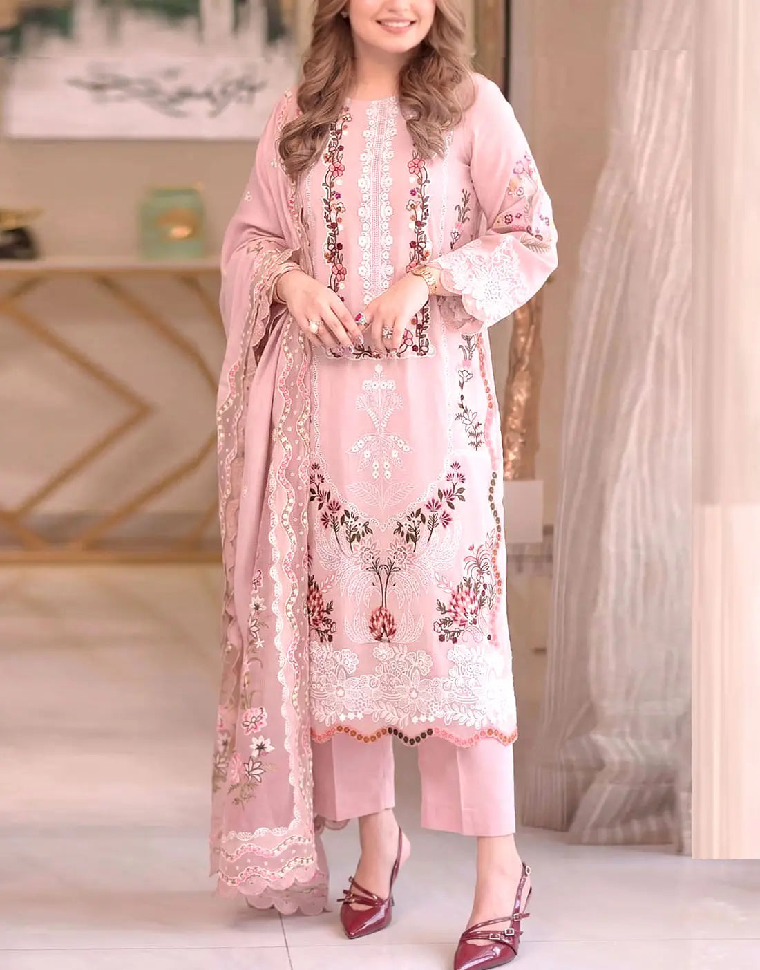 Heavy Embroidered Lawn Dress Design with Digital Print Banadora Dupatta