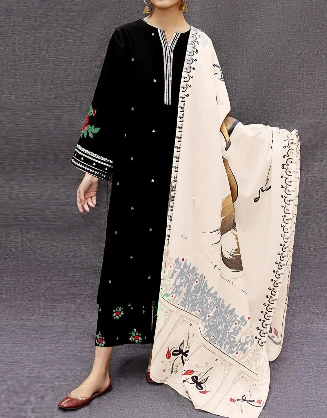 Cozy Embroidered Black Linen Dress for Casual & Formal Wear
