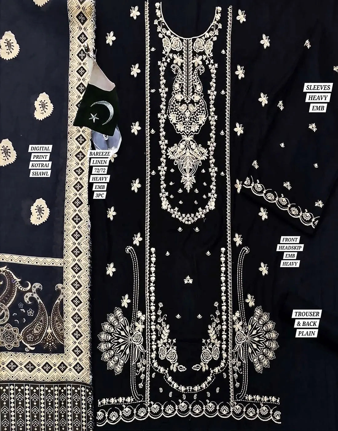 Stunning Heavy Embroidered Black Linen Dress for Winter Season