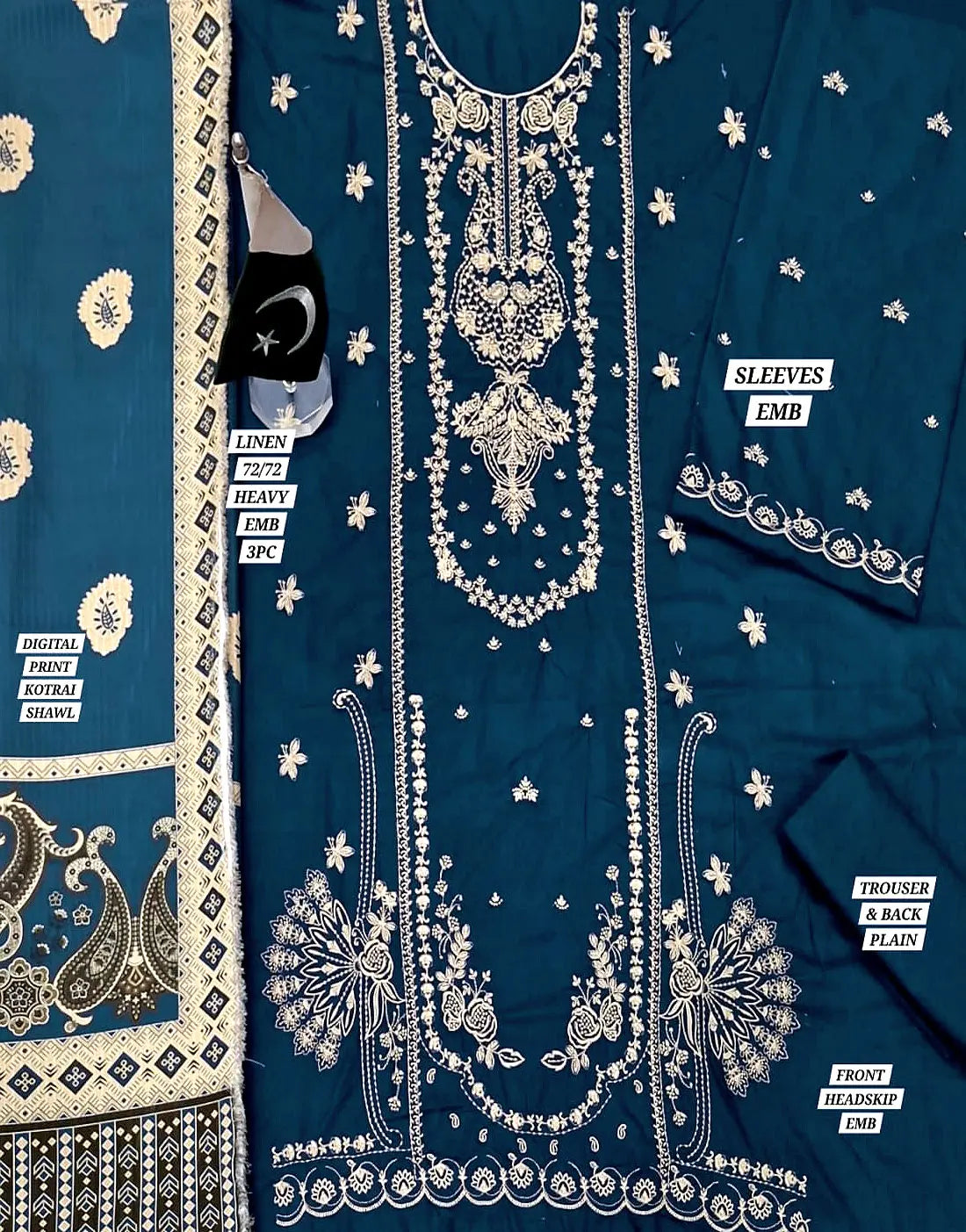 Alluring Heavy Embroidered Zinc Color Linen Suit for Daily Wear