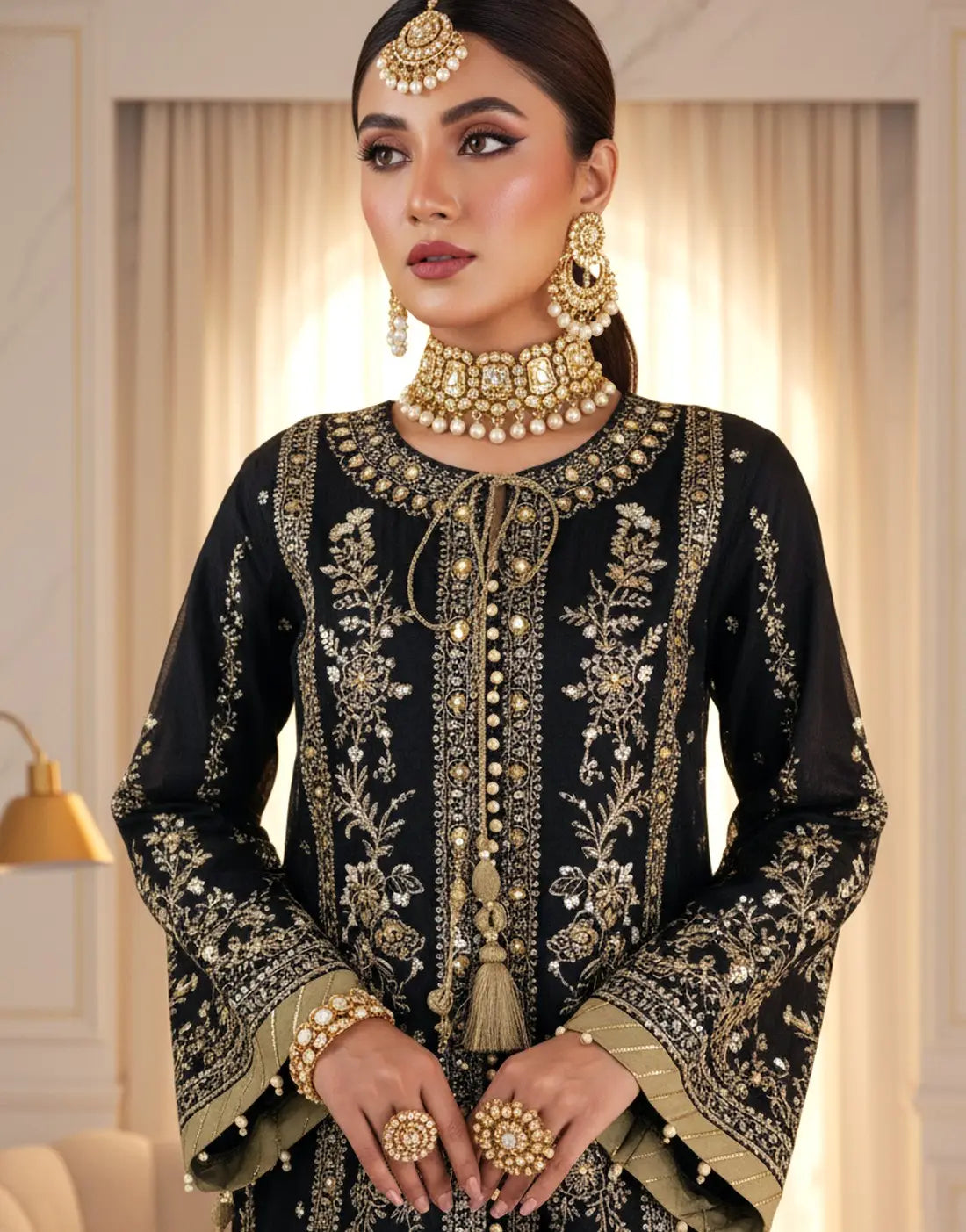 Dhanak Luxury Embroidered Black Organza Dress with Hand Embellishments