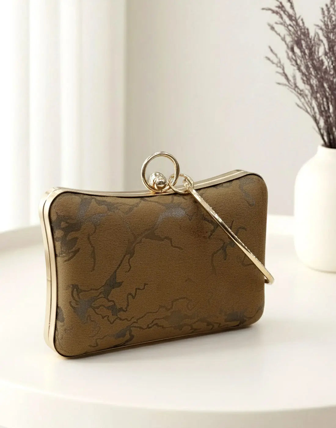 Trendy Textured Velvet Evening Clutch with Bangle Handle