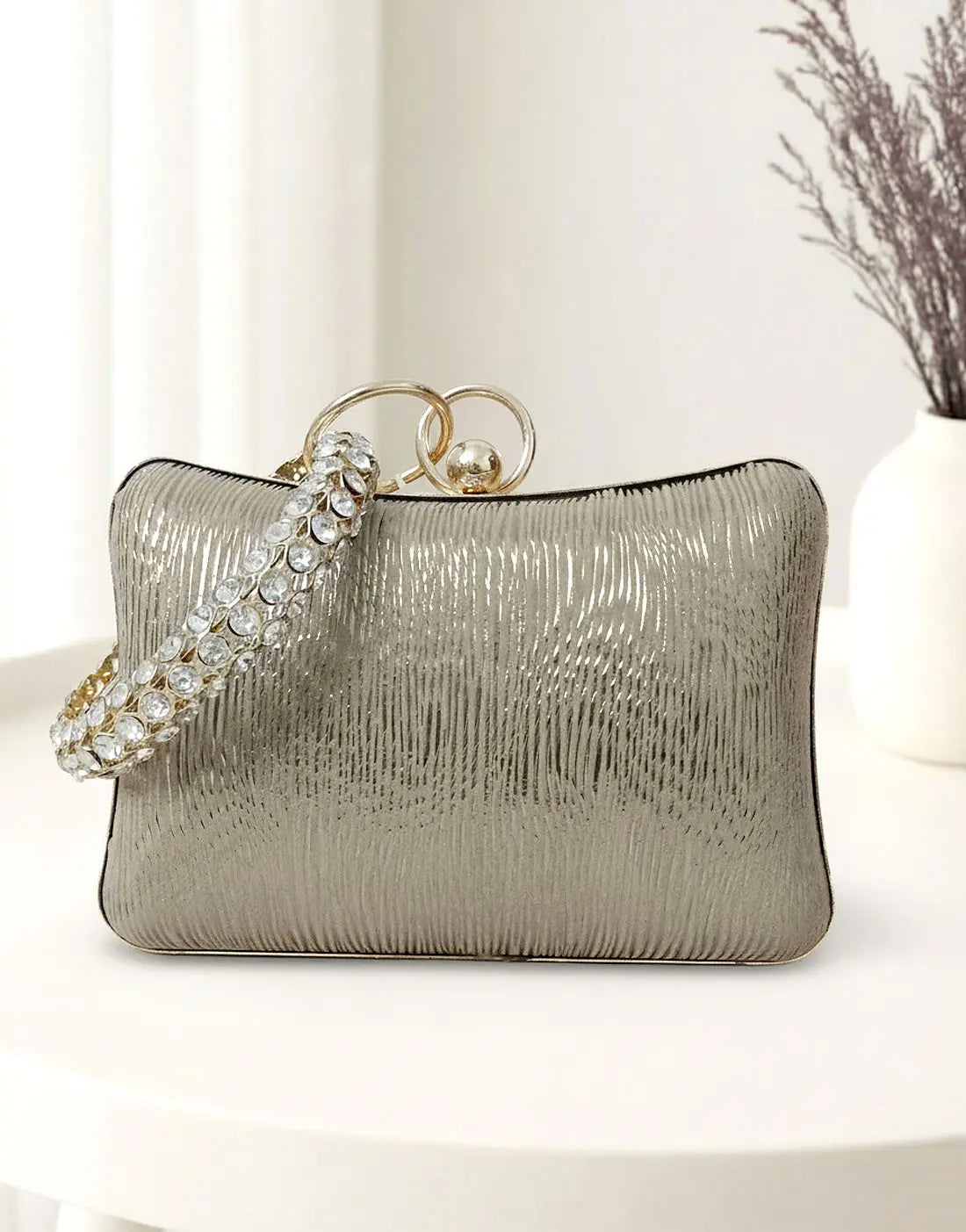Elegant Light Grey Clutch Purse with Stylish Bangle Handle