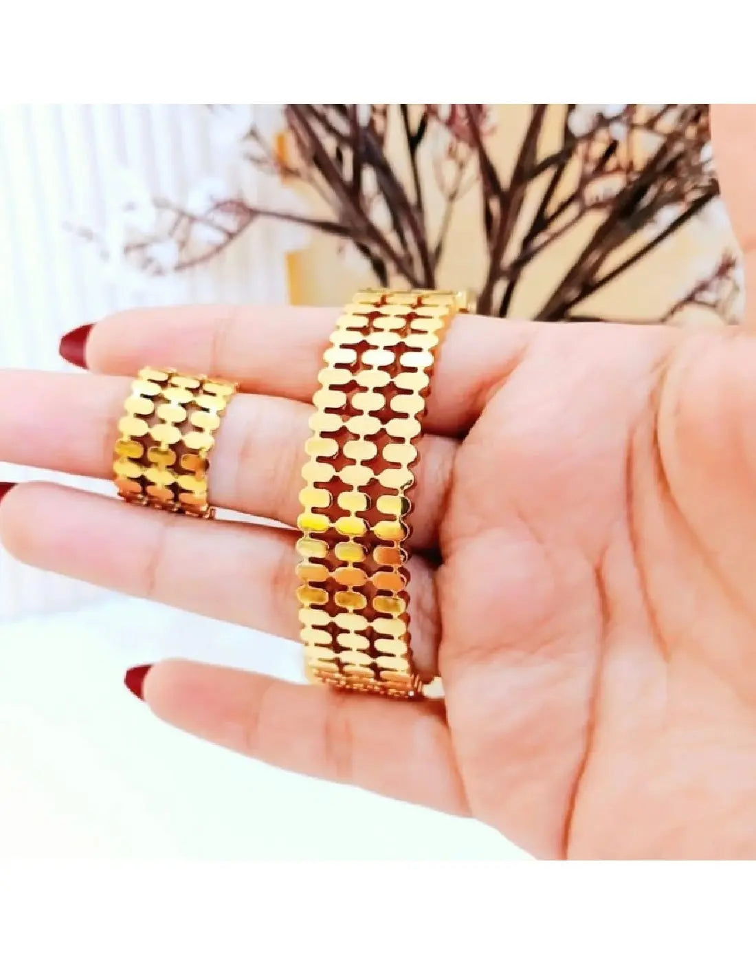 Trendy Gold Plated Bangle and Ring Set – Stainless Steel Jewelry