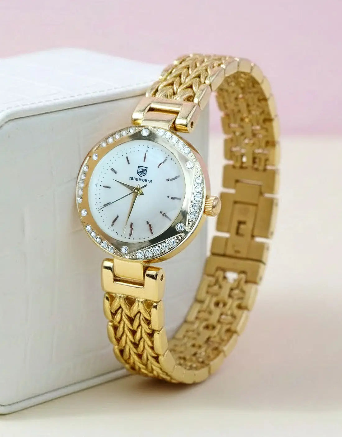 True Worth Luxury Golden Bracelet Watch for Girls - Ideal for Eid & Ramadan Gift