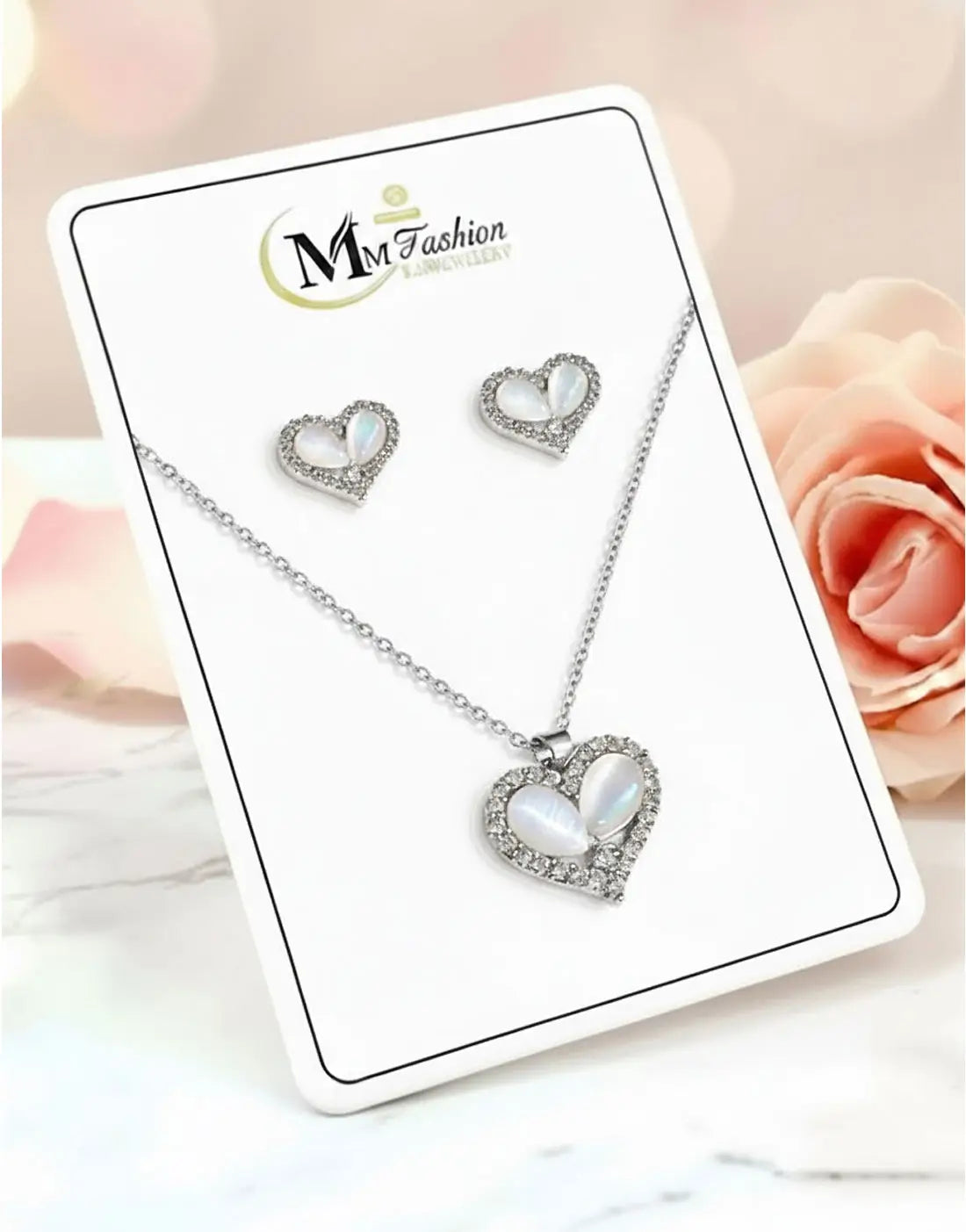 Adorable Heart Shape Golden & Silver Necklace Set