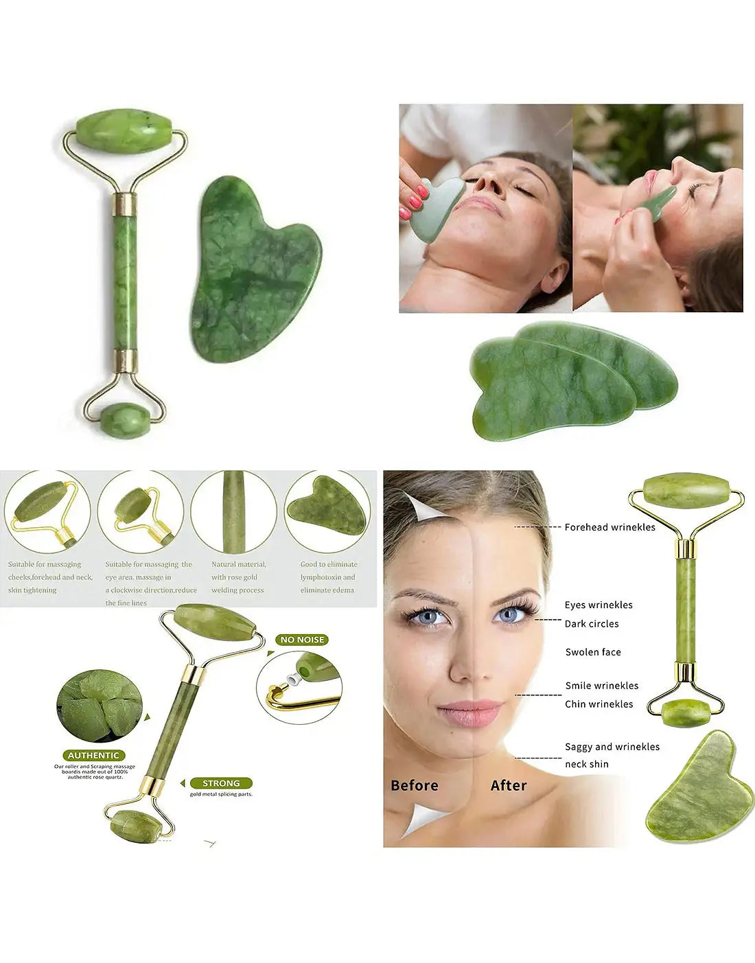 Flawless Jade Roller with Marble Stone Facial Massager for Skin Care & Glow