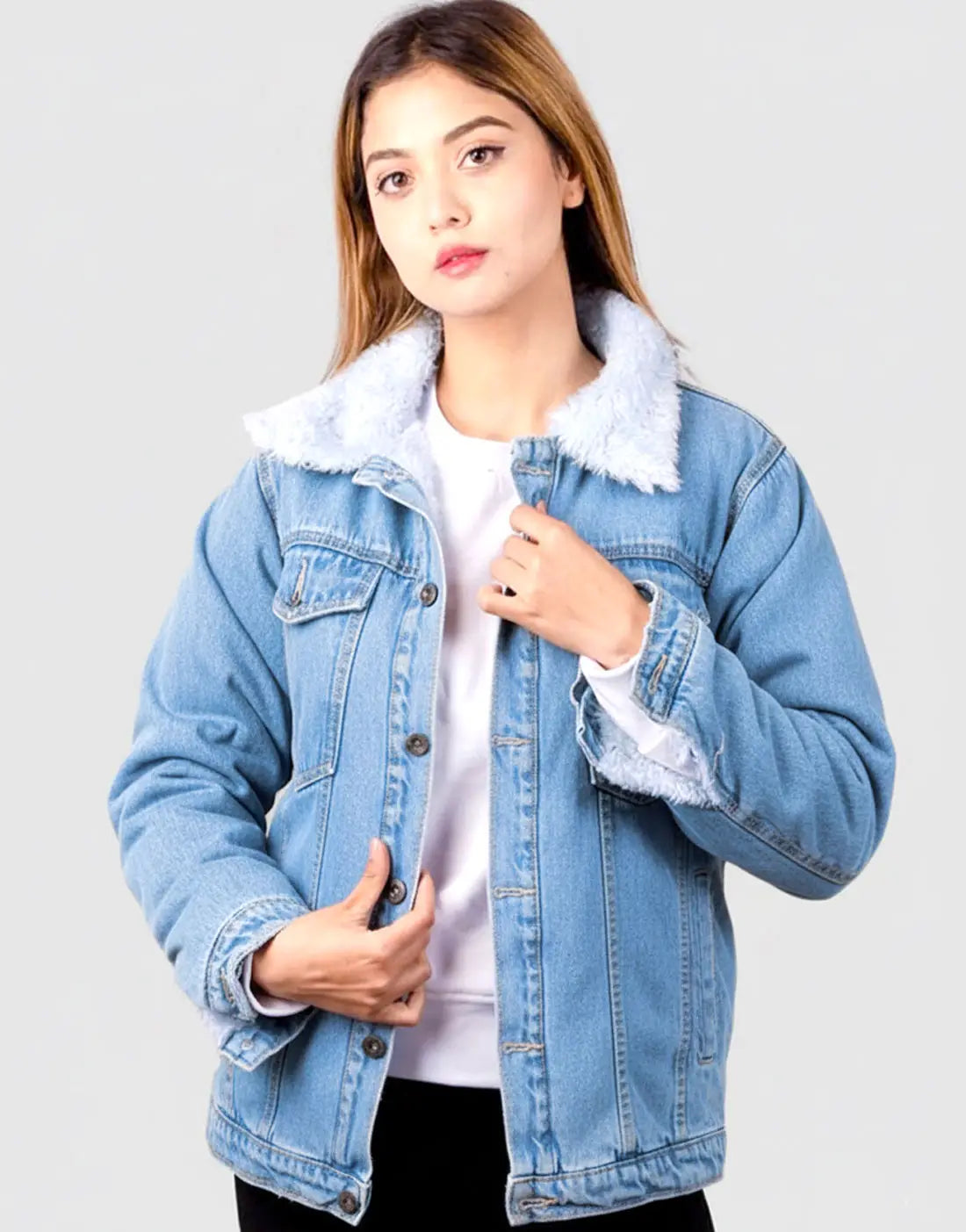 Unisex Stylish Fur Denim Jacket for Winters | Warm Jean Jacket for Men & Women
