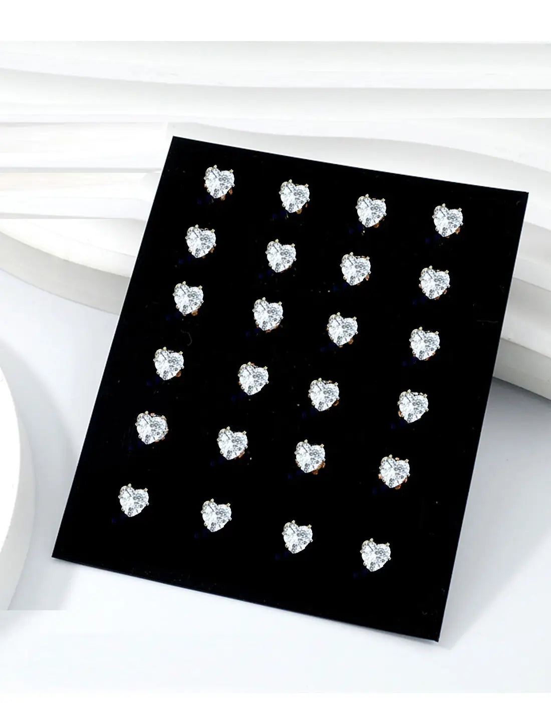 12 Pairs Classic White Heart Shaped Ladies Zirconia Stud Earrings Jewelry Gift