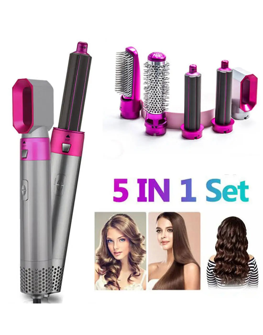 5-In-1 Multifunctional Hot Air Styler: Air Brush, Hair Dryer, Hair Straightener, Hair Curler and Hair Styling Brush