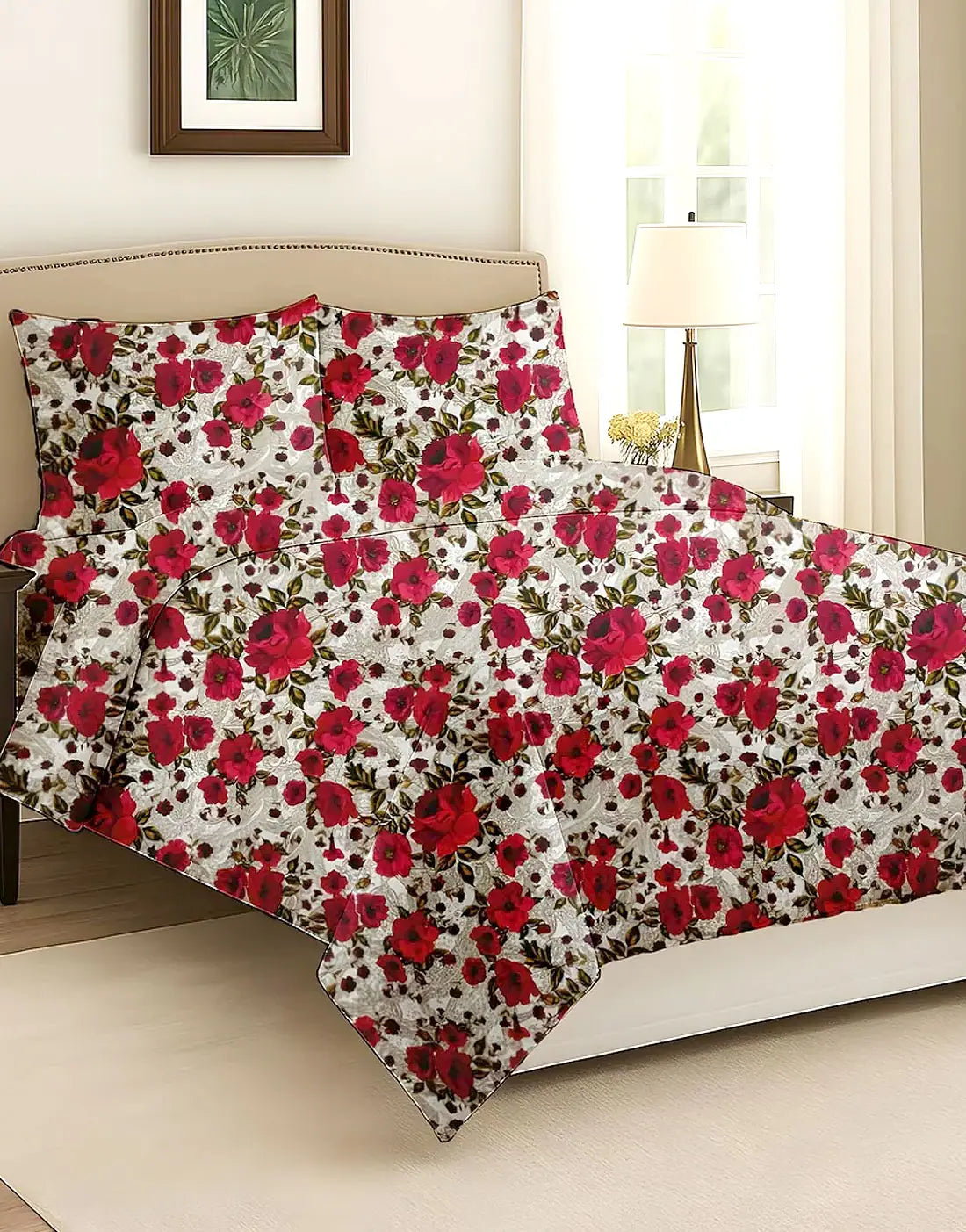 China Cotton King Size Bed Sheet Set with 2 Pillow Covers